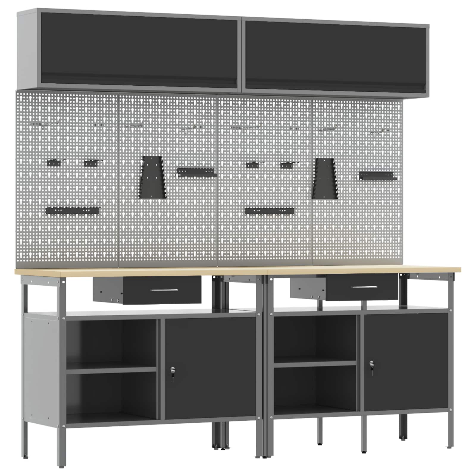 Arbejdsbænk sæt med skuffe 8 pcs Sort og grå Pulverlakeret stål