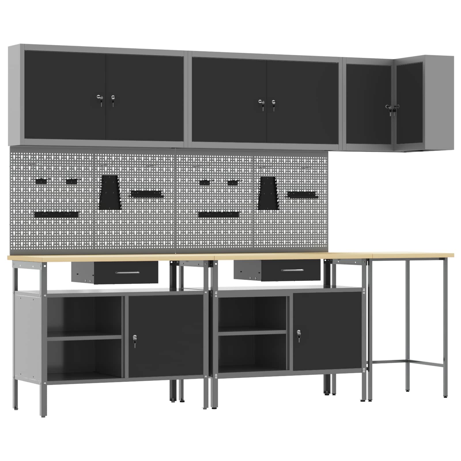 Arbejds skab Sæt med skuffe med hylde 10 pcs Sort og grå