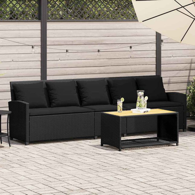 5-personers havesofa med hynder polyrattan sort