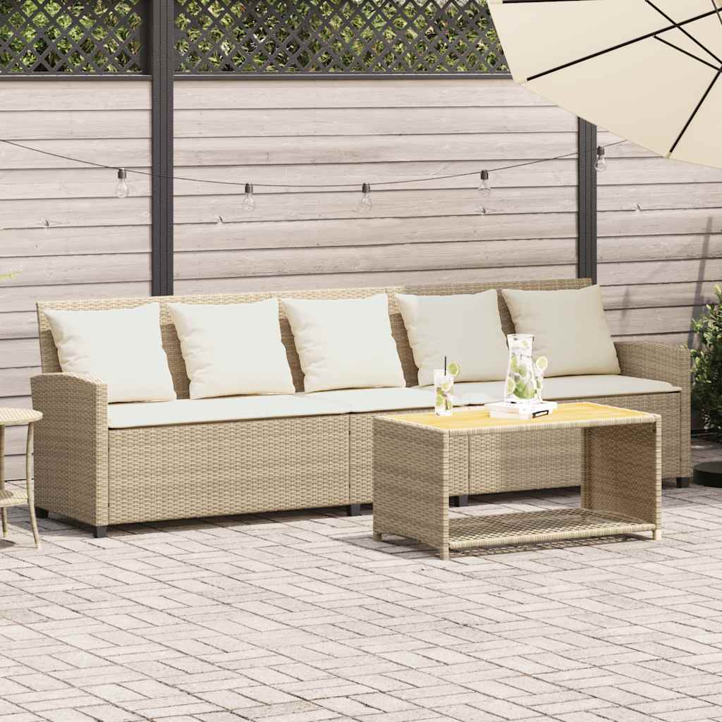 5-personers havesofa med hynder polyrattan beige billede