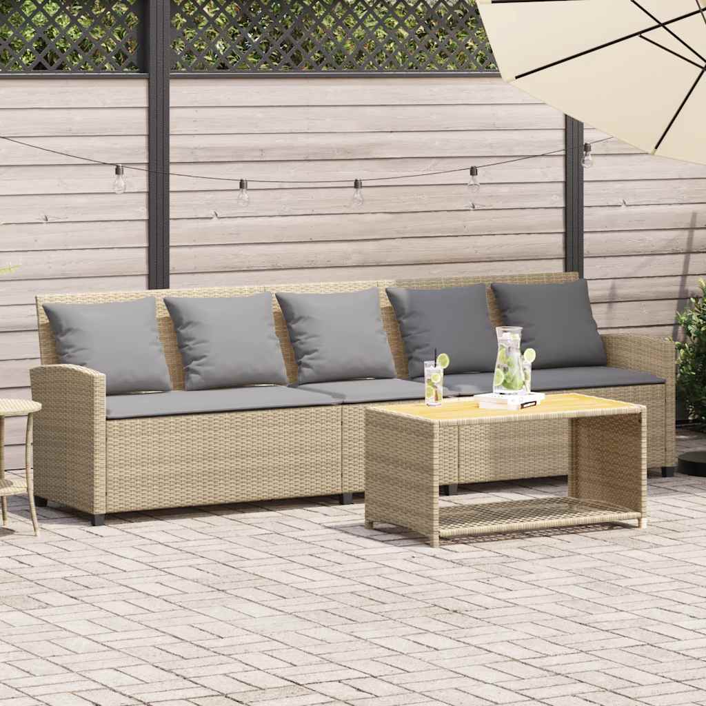 5-personers havesofa med hynder polyrattan beige billede