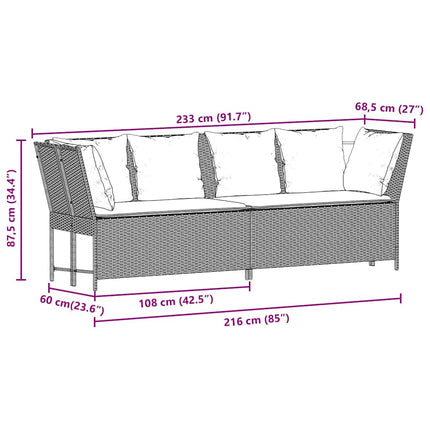 havesofa med hynder polyrattan grå