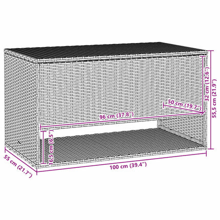 udendørs hyndeboks 100x55x55,5 cm polyrattan brun