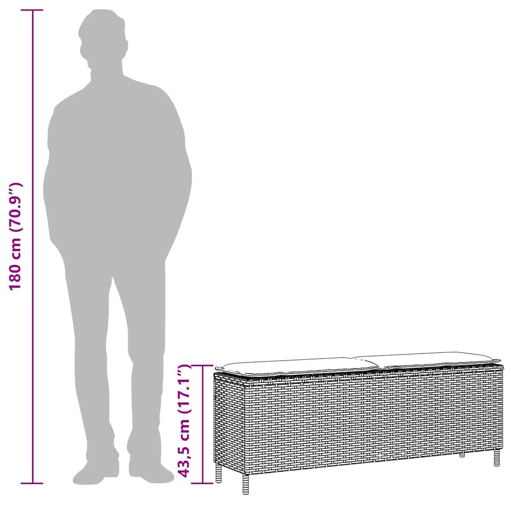 havebænk med hynde 110x30x40,5 cm polyrattan beige