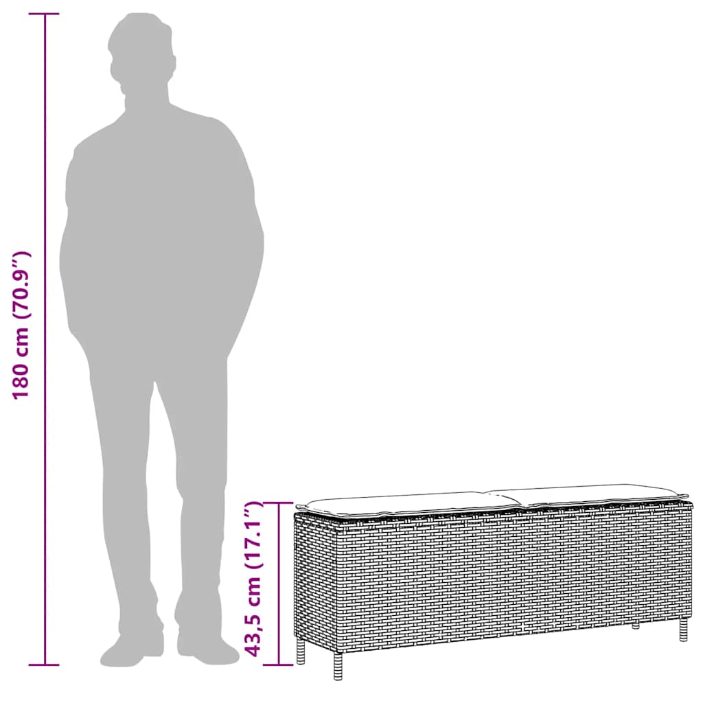 havebænk med hynde 110x30x40,5 cm polyrattan lysegrå