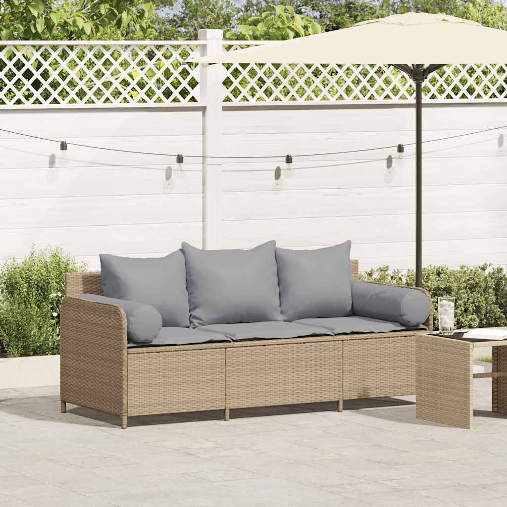 3-personers havesofa med hynder polyrattan beige billede