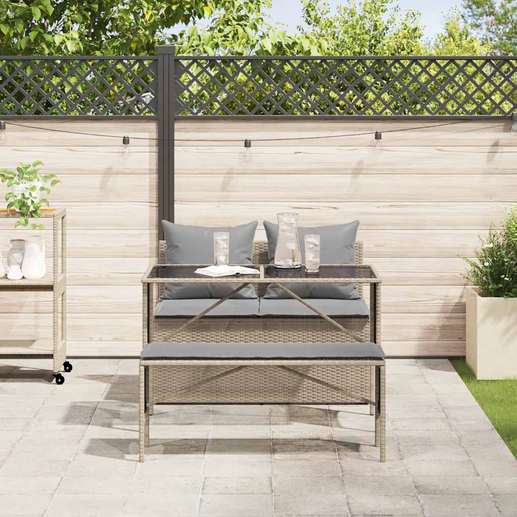 spisebordssæt til haven 3 dele med hynder polyrattan beige