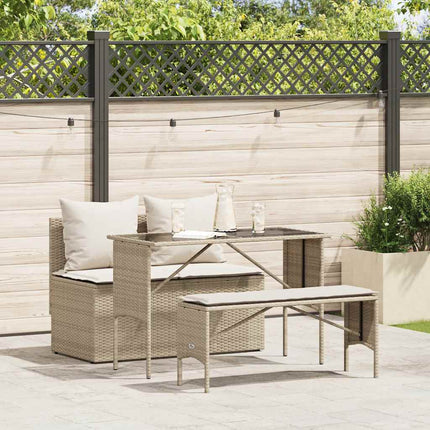 spisebordssæt til haven 3 dele med hynder polyrattan beige