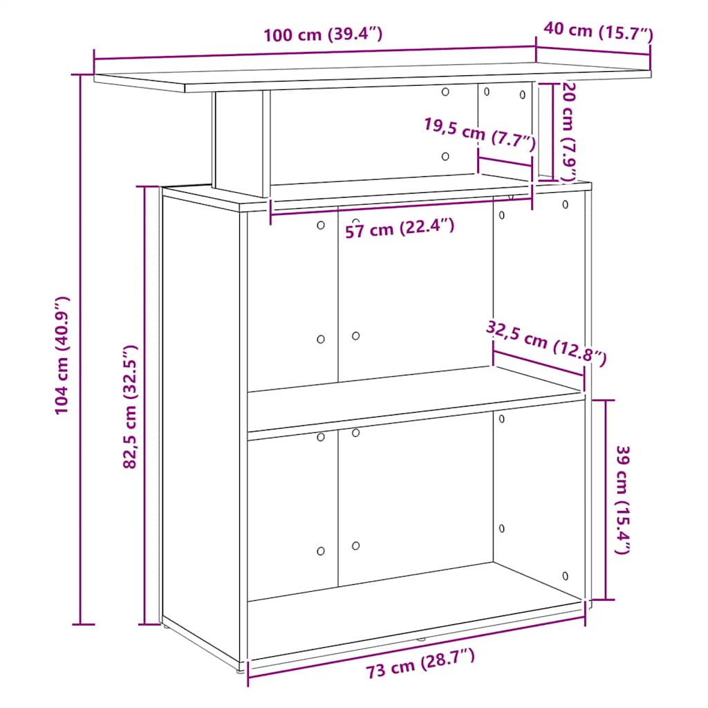 receptionsdisk sort 100x40x104 cm konstrueret træ