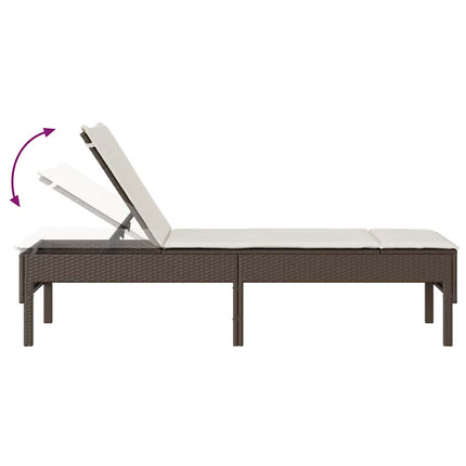 liggestol med hynde 55x200x44 cm polyrattan brun