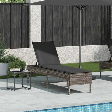 liggestol med hynde 55x200x44 cm polyrattan grå