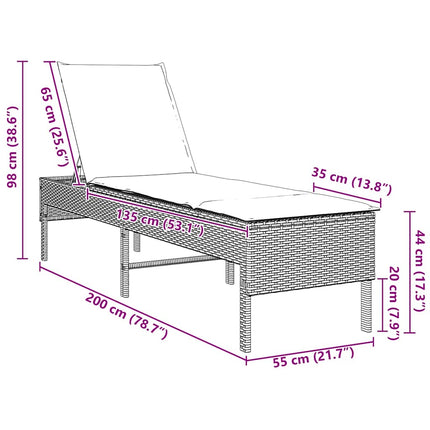 liggestol med hynde 55x200x44 cm polyrattan beige