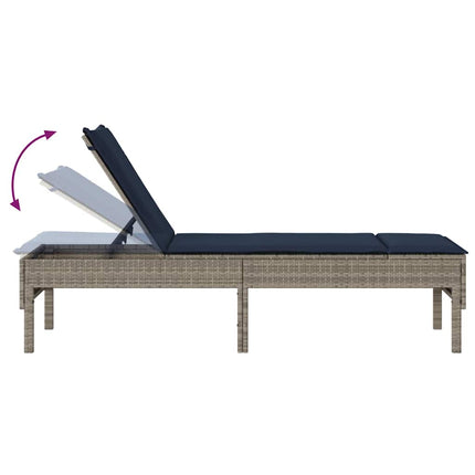 liggestol med hynde 55x200x44 cm polyrattan grå