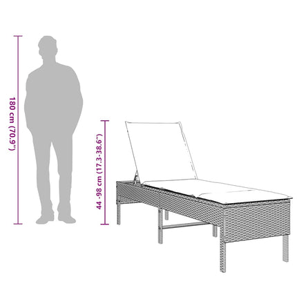 liggestol med hynde 55x200x44 cm polyrattan grå