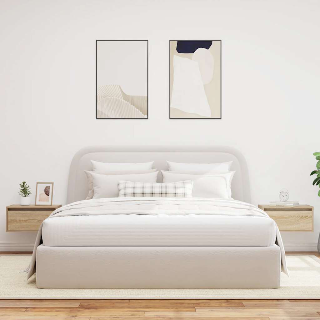 væghængte sengeborde 2 stk. med LED-lys sonoma-eg