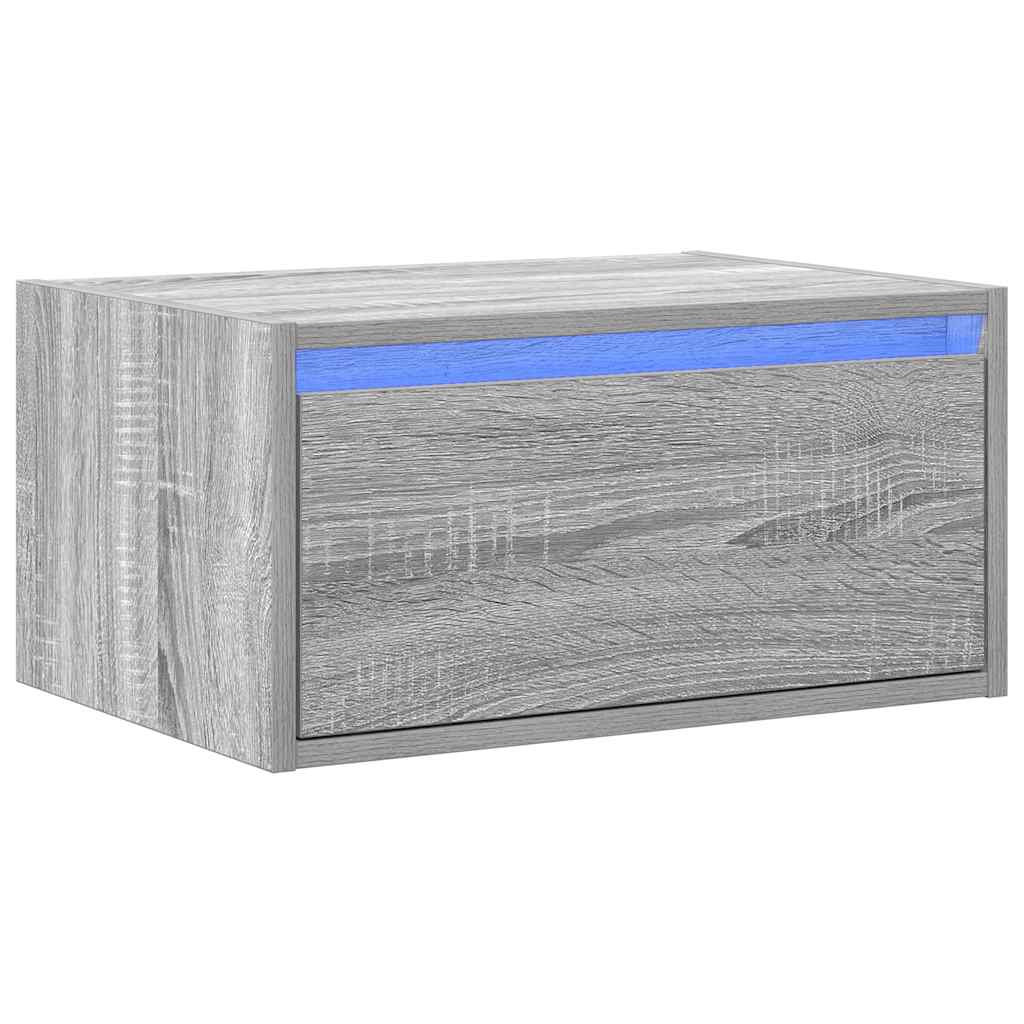 væghængt sengebord med LED-lys grå sonoma-eg