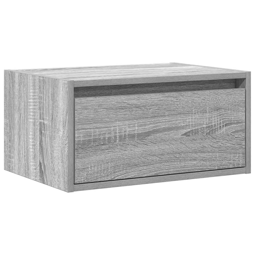 væghængt sengebord med LED-lys grå sonoma-eg