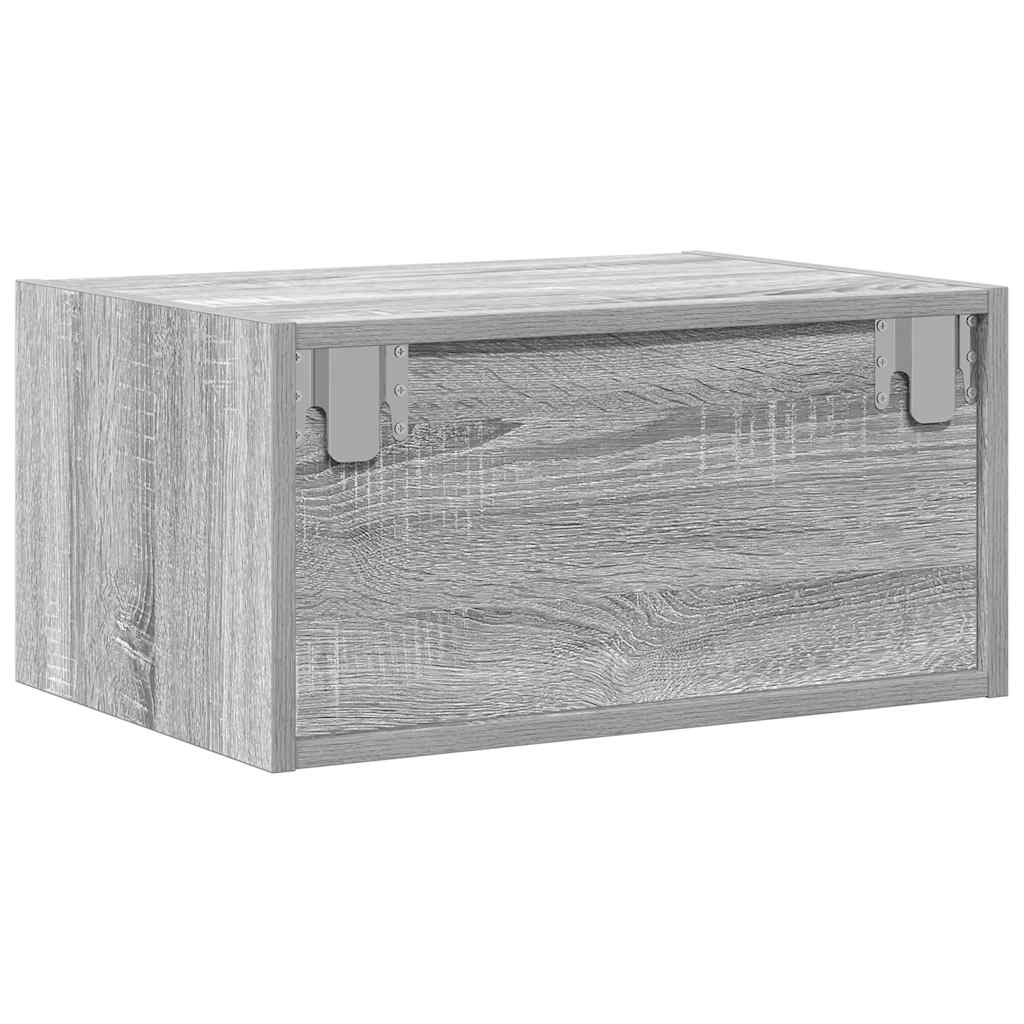 væghængt sengebord med LED-lys grå sonoma-eg