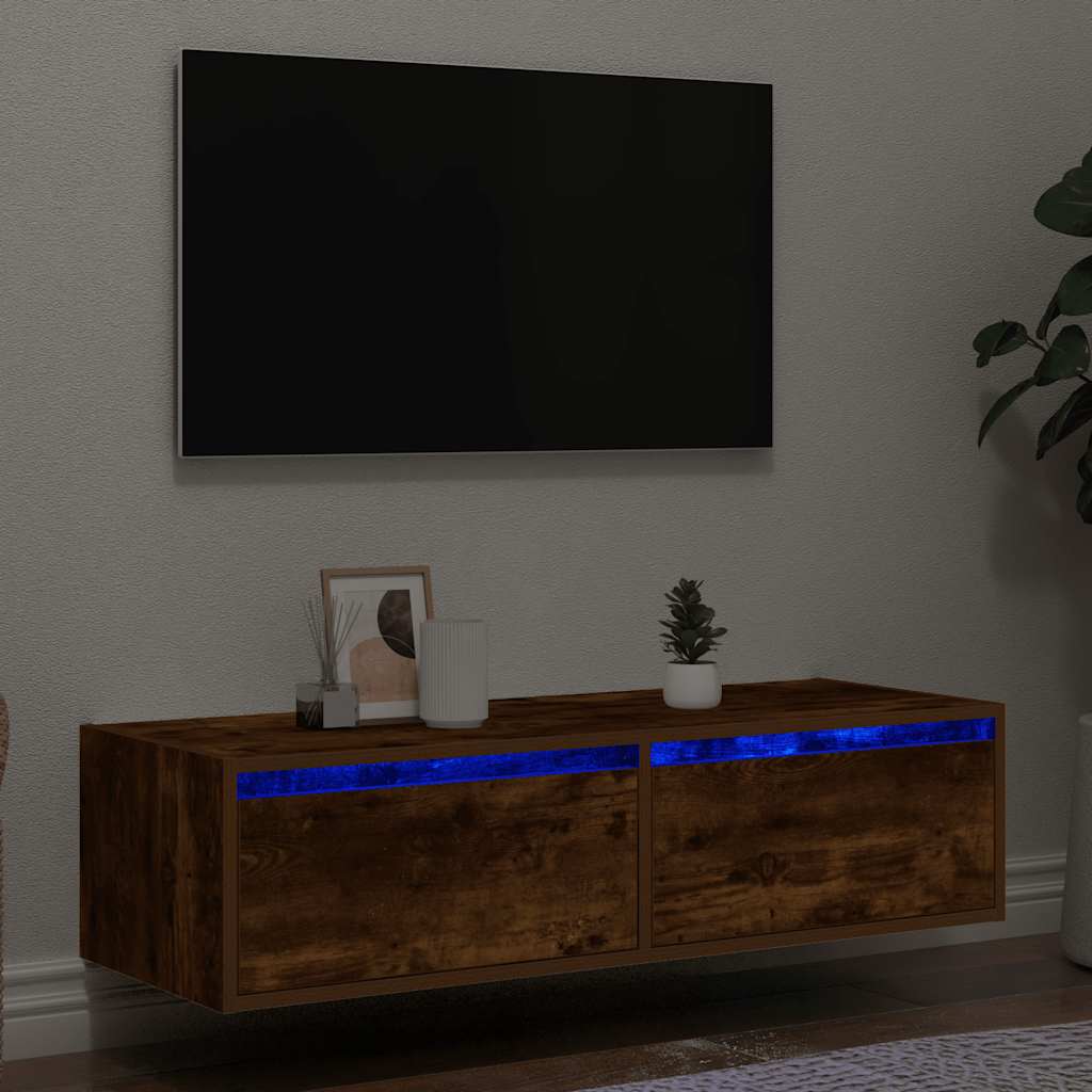 tv-bord med LED-lys 100X35,5x25 cm røget egetræsfarve