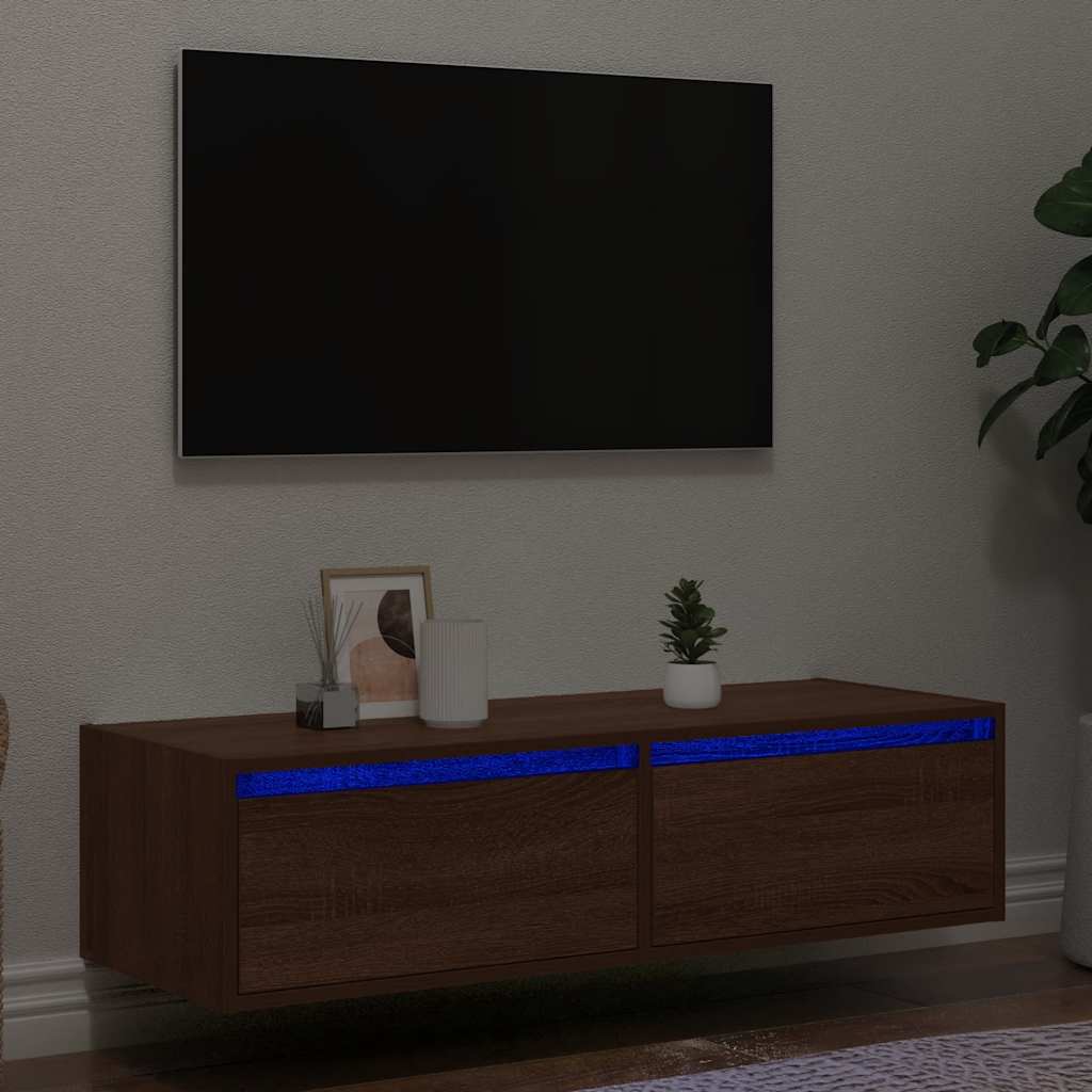 tv-bord med LED-lys 100X35,5x25 cm brun egetræsfarve