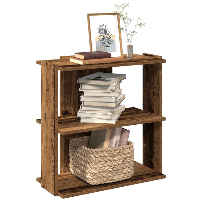 bogreol med 3 hylder 60x30x60 cm konstrueret træ antikt træ