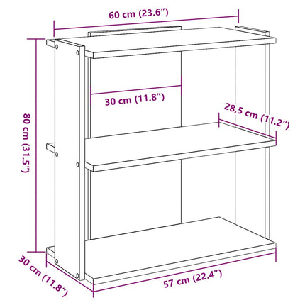 bogreol med 3 hylder 60x30x80 cm konstrueret træ hvid