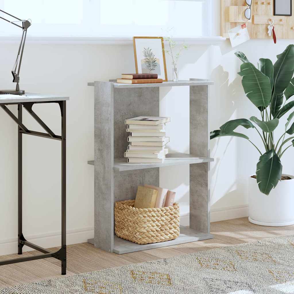 bogreol 60x30x80 cm 3 hylder konstrueret træ betongrå