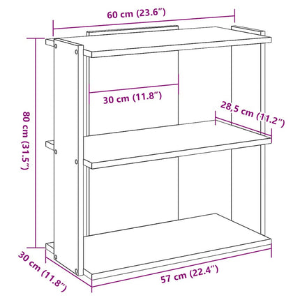 bogreol 3 hylder 60x30x80 cm konstrueret træ grå sonoma-eg