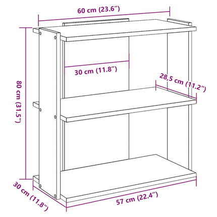 bogreol 60x30x80 cm 3 hylder konstrueret træ antikt træ