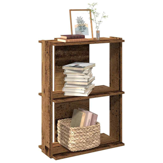 bogreol 60x30x80 cm 3 hylder konstrueret træ antikt træ
