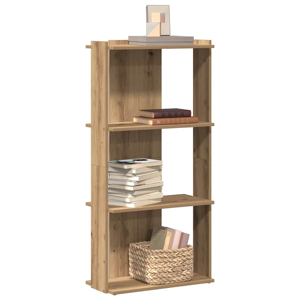 Bogreol med 3 hylder - 60 × 30 × 120 cm, konstrueret træ i egetræsfarve
