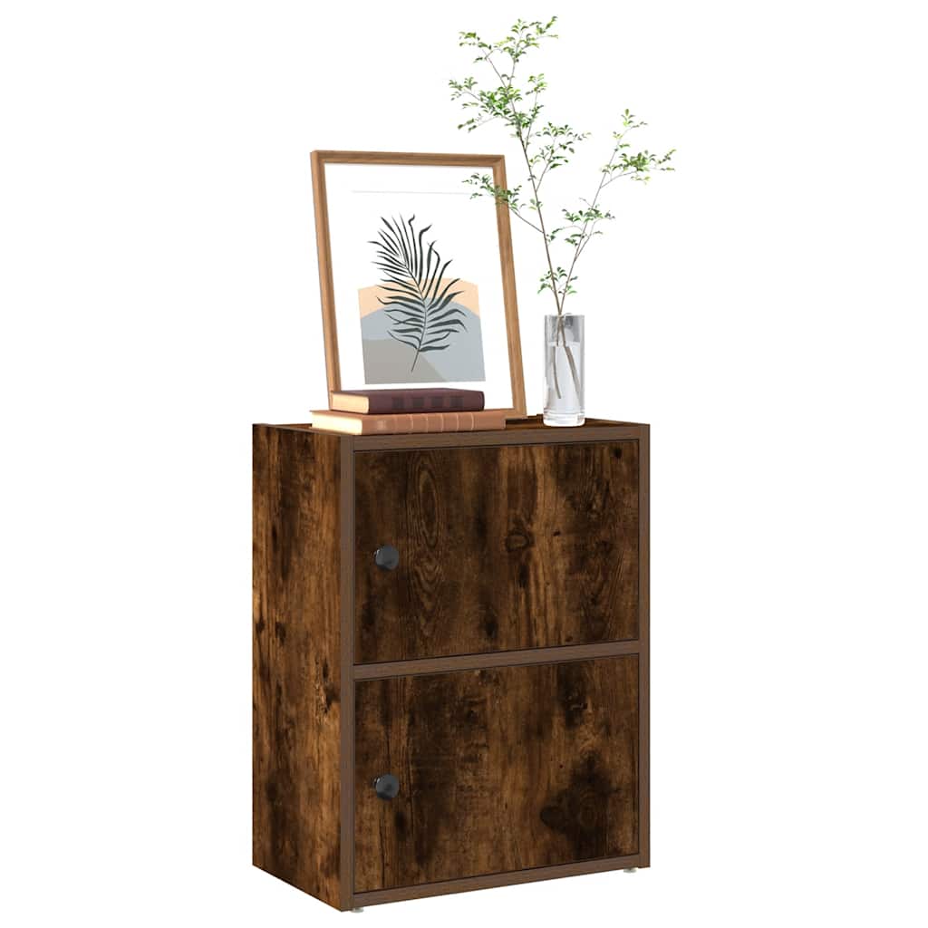 Bogreol med låger 40×24×52 cm - konstrueret træ, røget egetræsfarve