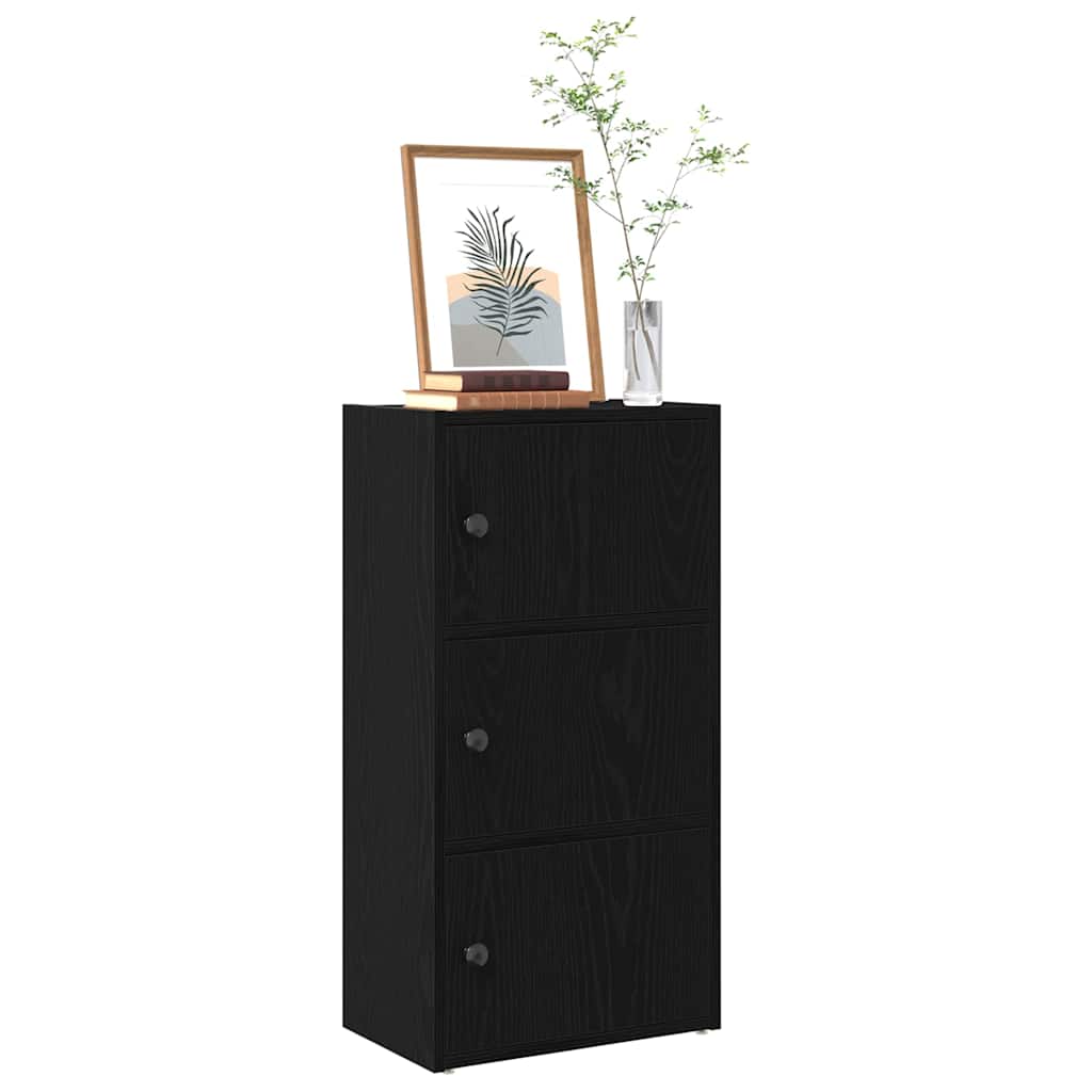 Bogreol med låger 40×24×77 cm - sort eg, konstrueret træ