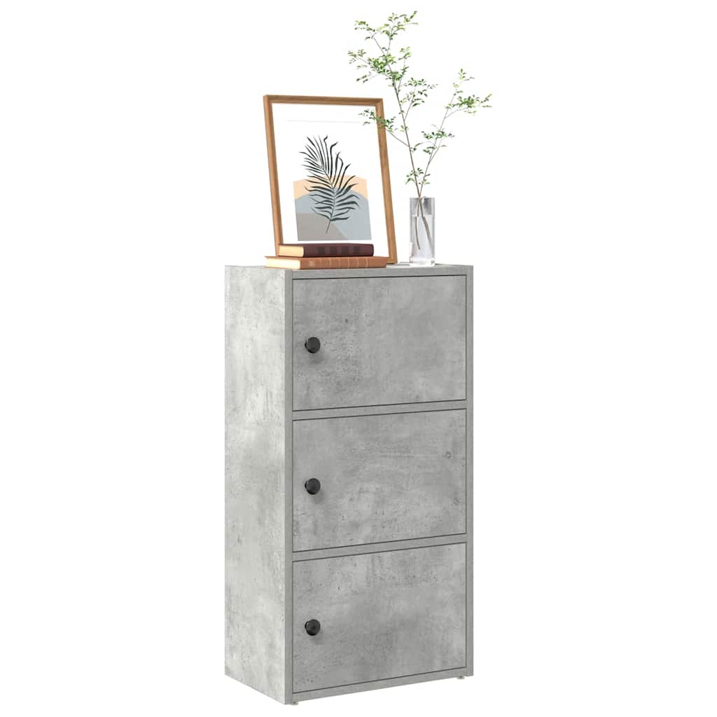 Bogreol med låger 40×24×77 cm - konstrueret træ, betongrå