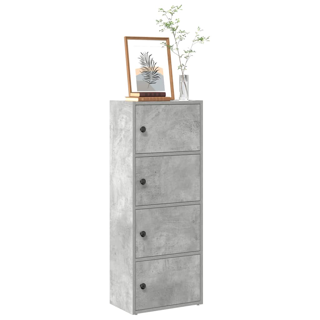Bogreol 40×24×102 cm i konstrueret træ - betongrå med låger