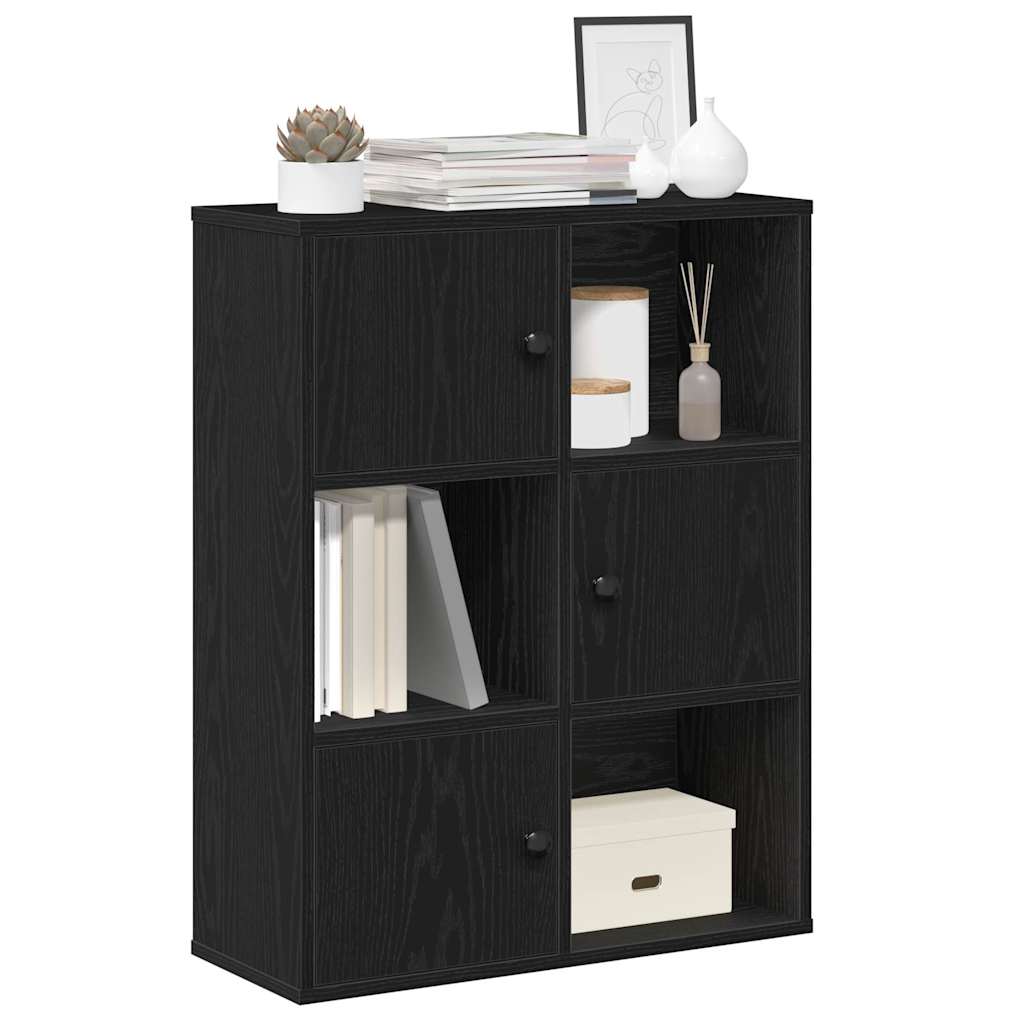 Bogreol 60×24×76,5 cm - konstrueret træ i sort eg, reolsystem med døre