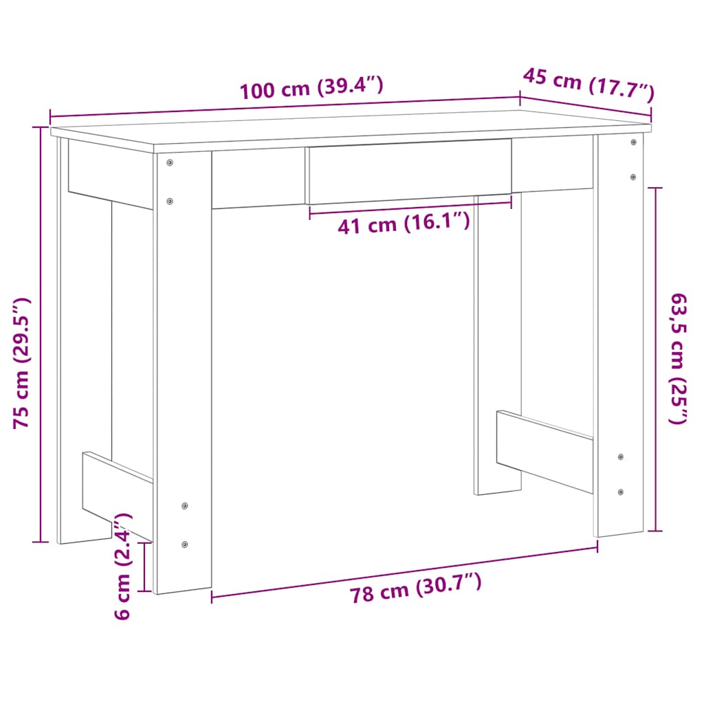 skrivebord 100x45x75 cm konstrueret træ røget egetræsfarve