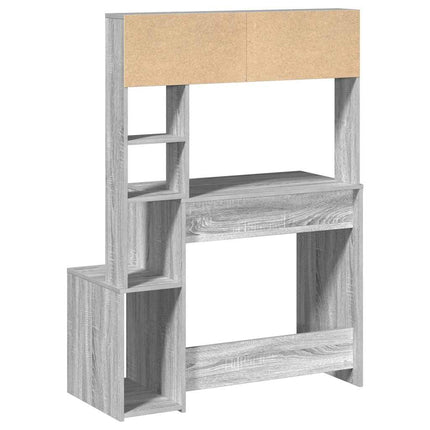 skrivebord med hylder 100x45x140 cm konstrueret træ grå sonoma