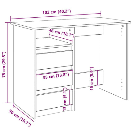 skrivebord 102x50x75 cm konstrueret træ sort