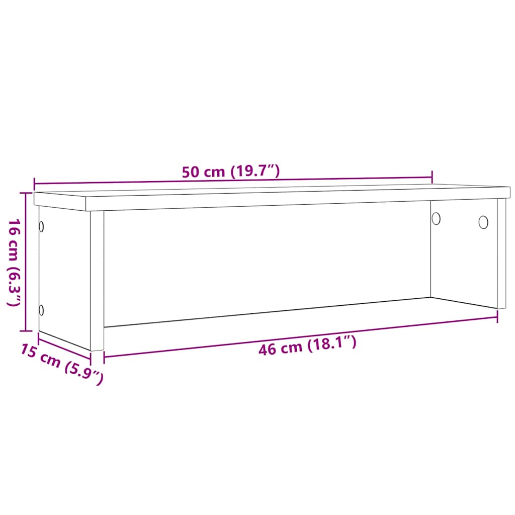 køkkenreoler kan stables 2 stk. 50x15x16 cm antikt træ