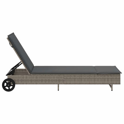 liggestol med hjul og hynde polyrattan grå