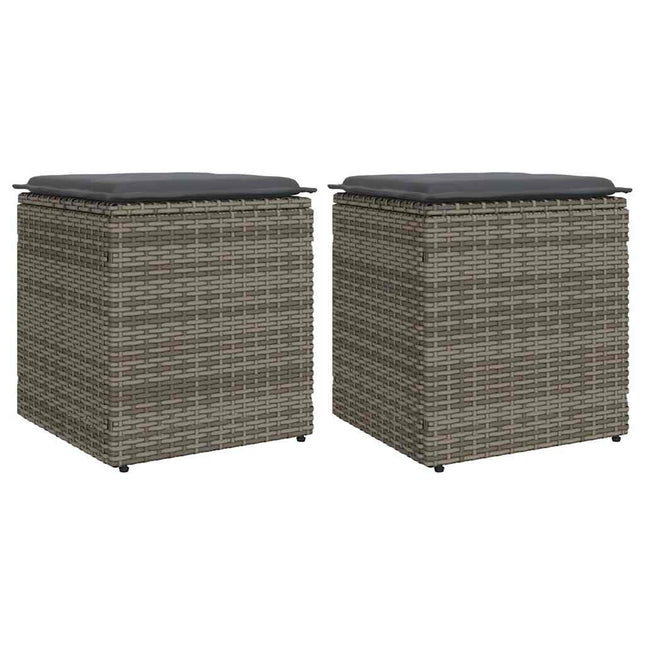 havestole med hynder 2 stk. 40x40x43 cm polyrattan grå