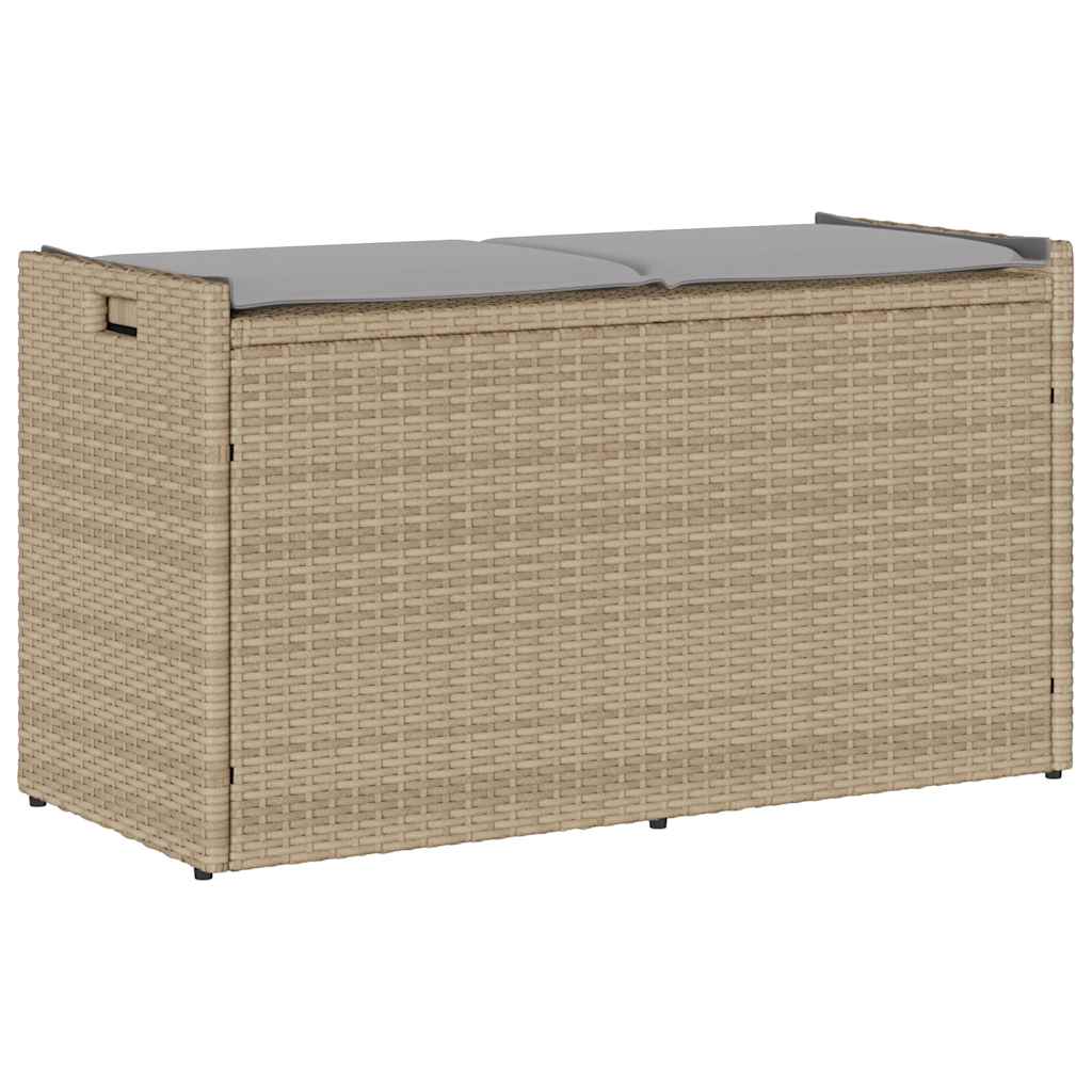 udendørs opbevaringsbænk med hynde 100 cm polyrattan beige