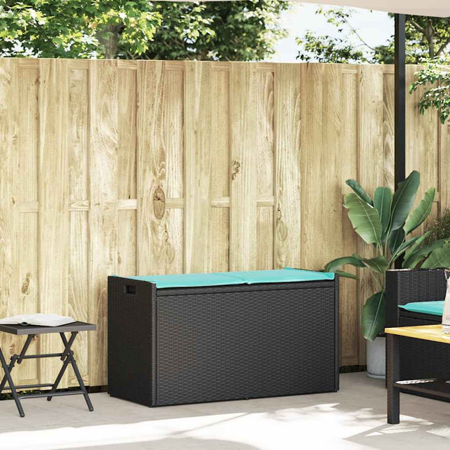 udendørs opbevaringsbænk med hynde 100 cm polyrattan sort