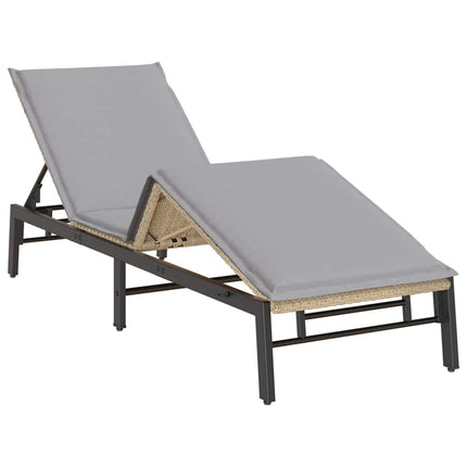 liggestol med hynde polyrattan beige