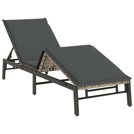liggestol med hynde polyrattan lysegrå