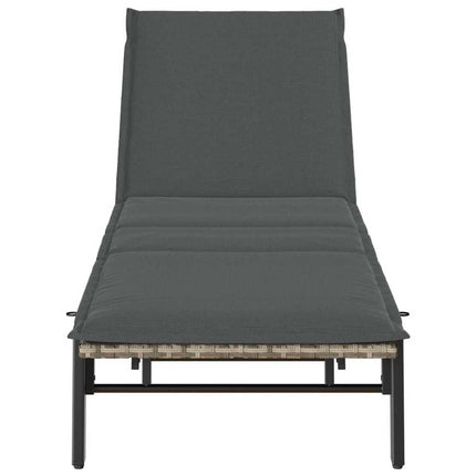 liggestol med hynde polyrattan lysegrå