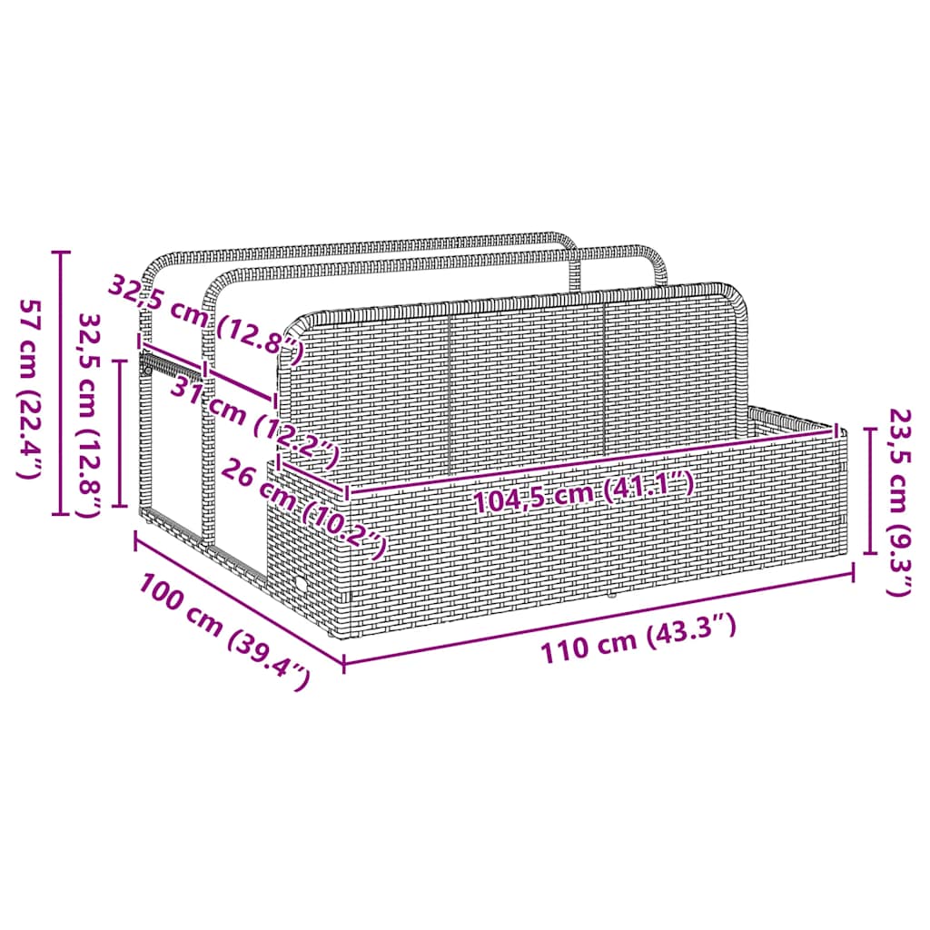 float opbevaring ved poolen 110x100x57 cm polyrattan sort