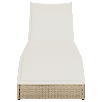 sammenklappelig solseng med hynde & opbevaring polyrattan beige