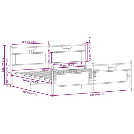 sengeramme uden madras 200x200 cm metal røget egetræsfarve